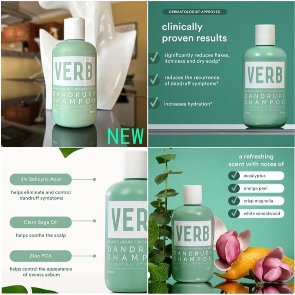 NEW VERB Dandruff Shampoo Moisturizing Non Stripping Salicylic Acid Dry Scalp